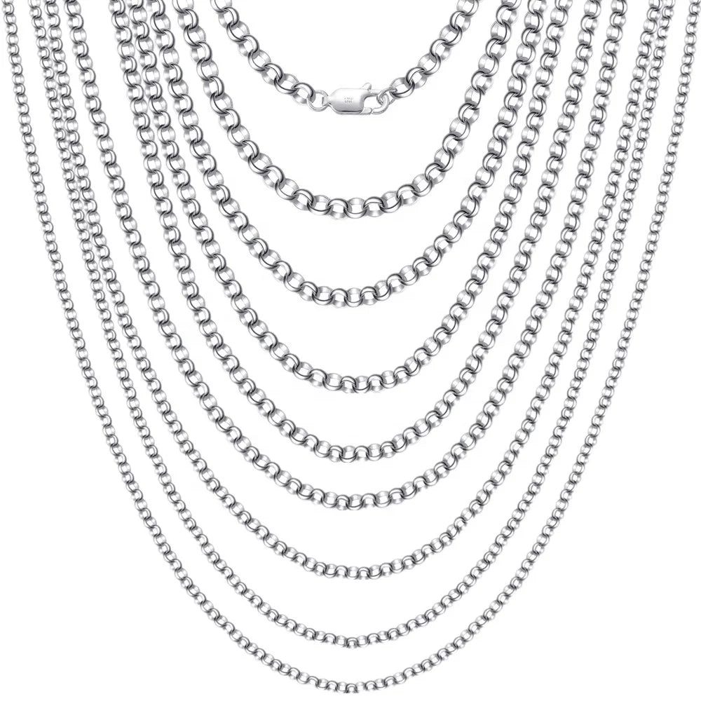 HOT Wholesale 1.3mm-4mm 925 Sterling Silver Round Circle Rolo Chain Necklace Woman Man Clavicle Rolo Belcher Necklace Chain Gift