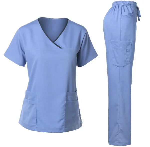 Women Nurse/Doctor Lab Uniform Set Short Sleeve Tops+Pant Suit Workwear Fashion Manual Design Medical Uniforms