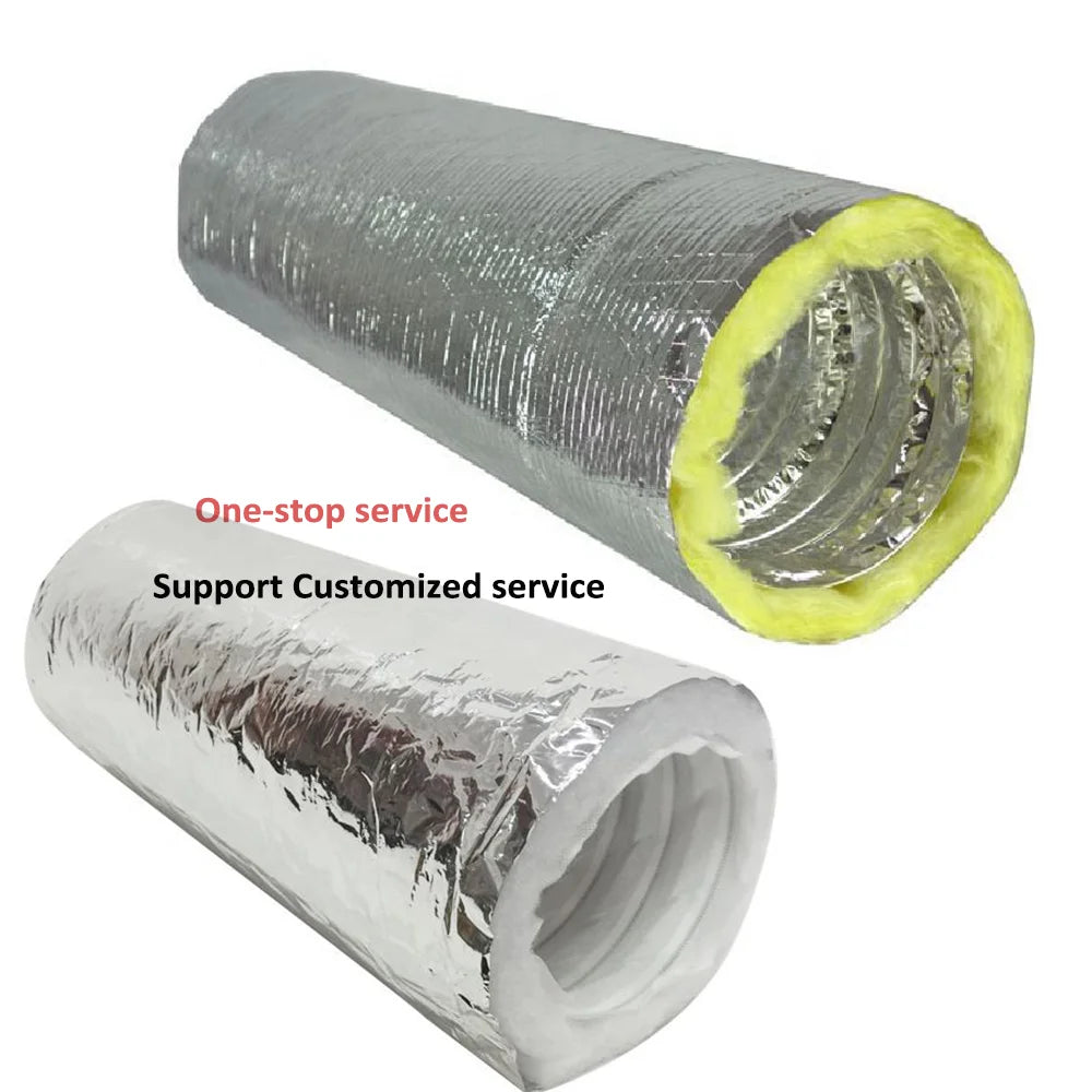 R6 R8 Stainless Steel Faced Cotton Surfaced Aluminum Foil HVAC Ventilation System Flexible Insulated Duct 10m for School Park