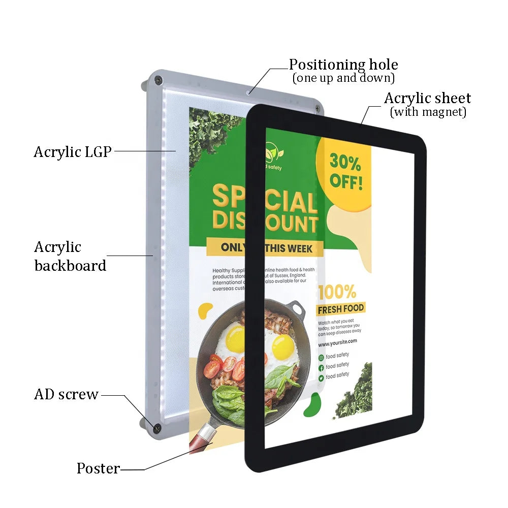 Electric Fast Food Cafe Restaurant Advertising Light Box Led Poster Photo Frame Acrylic Menu Holder Display