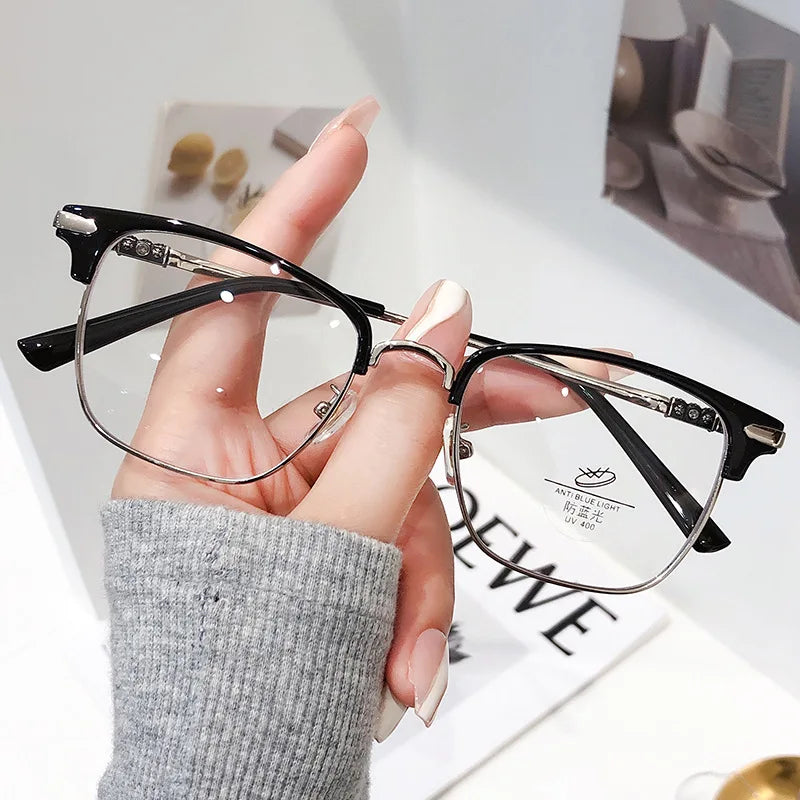 New Metal Half-Frame High-Definition Custom Reading Eye Glasses Anti Blue Light Reading Glasses for Men