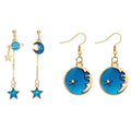 Fashion Long Pendant Dangle Enamel Moon Star Earth Planet Drop Earrings for Woman Girls