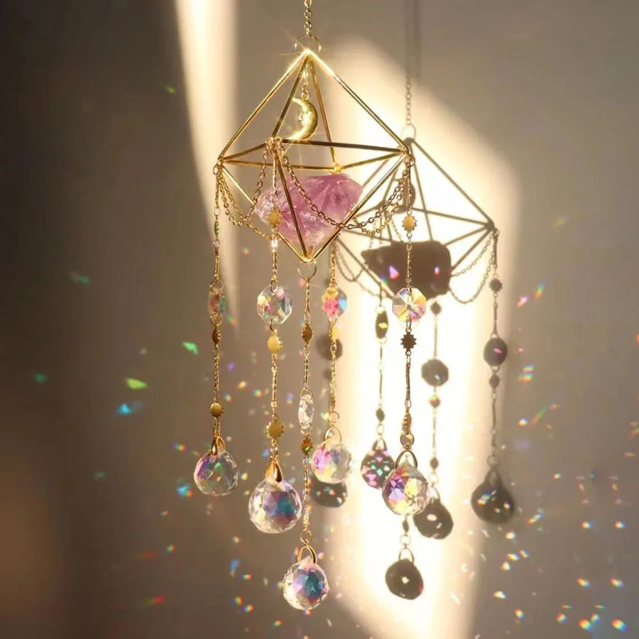 Various Shapes Healing Stones Crystal Prism Wind Chime Natural Raw Crystal Sun Catcher