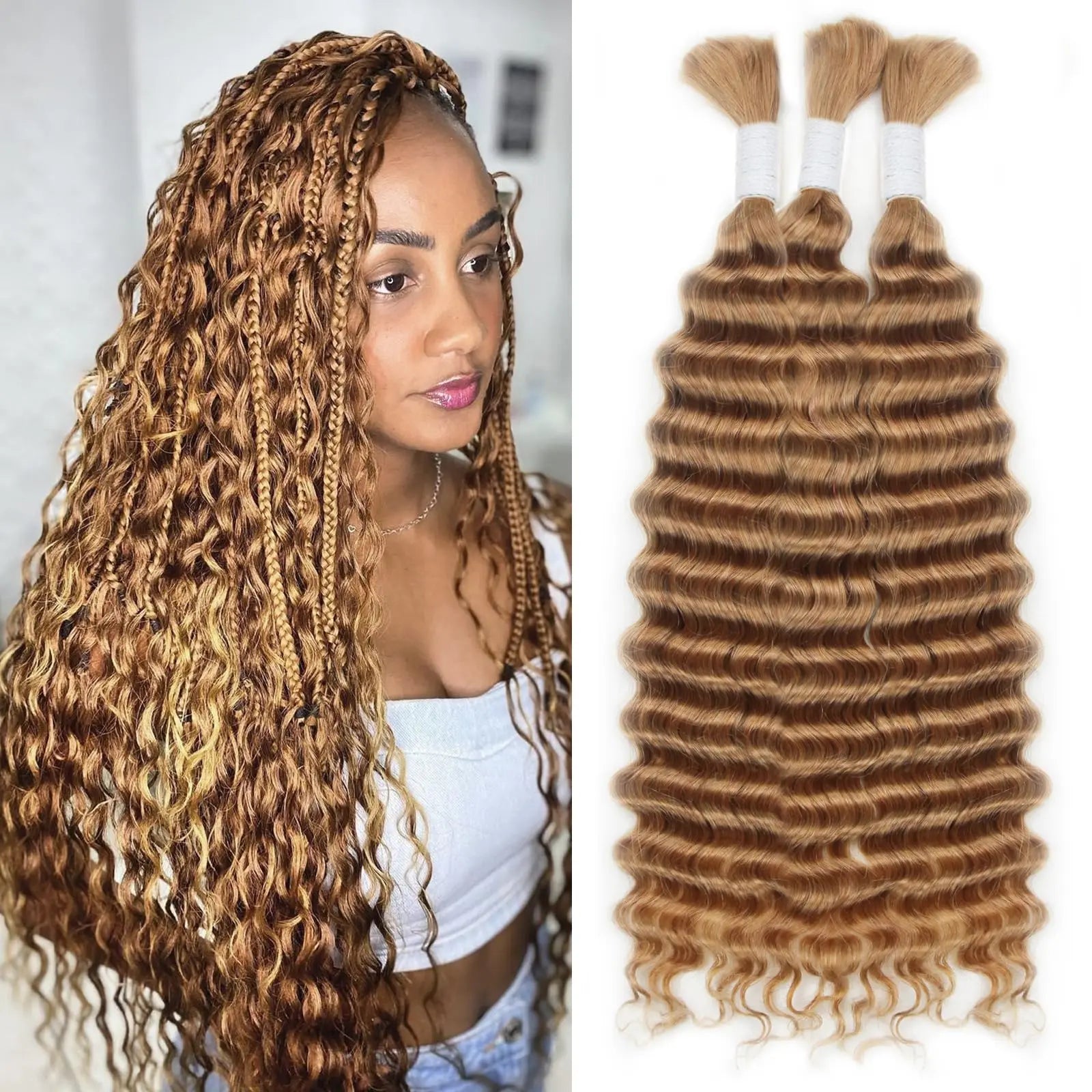 #27 Brazilian Remy Human Hair Weaving Extensions Deep Wave Machine Double Weft 50g/Pack 14-24 Inch Braiding for Darker Colors