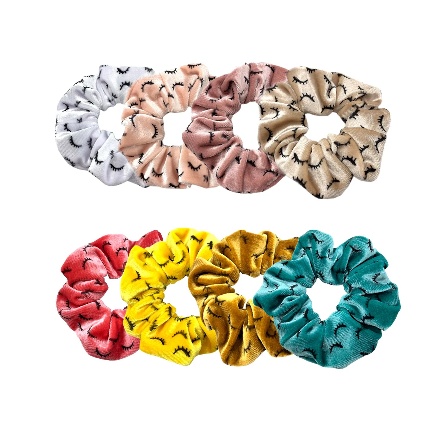 Popular Eyelash Print Velvet Scrunchies Stock Eyelashes Hair Scrunchies Girls Ponytail Holder Hair Rope Bracelet 8 Colors 100pcs