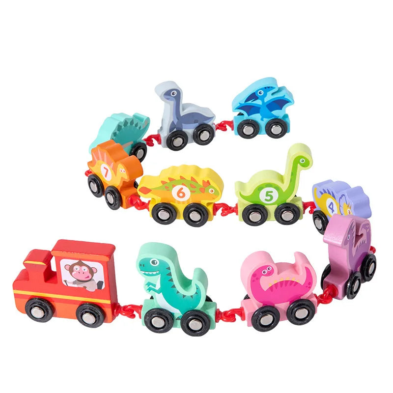 Montessori Children Wooden Preschool Dinosaur Train Set Game Other Educational Learning Playing Gift Toys for Kids