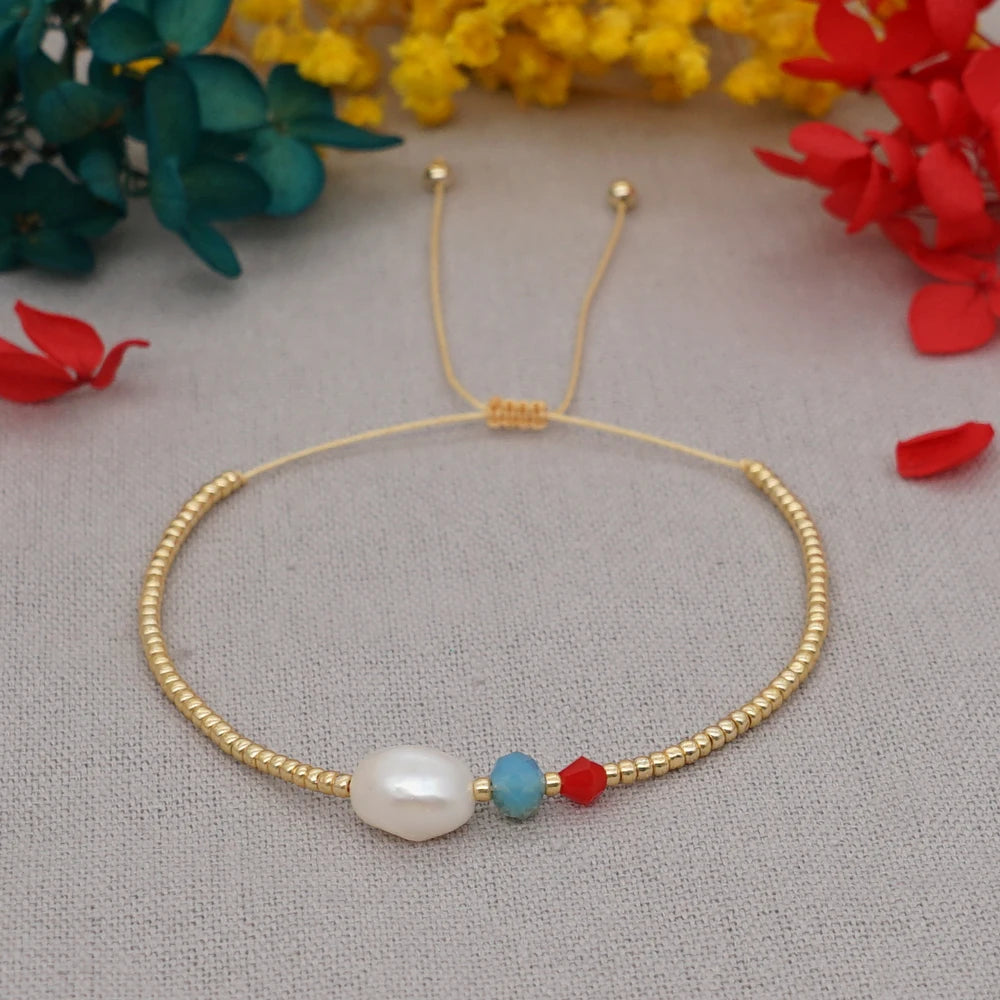 Go2Boho Freshwater Pearl Bracelets Crystal Miyuki Beads Charm Bracelets Fashion Jewelry for Women