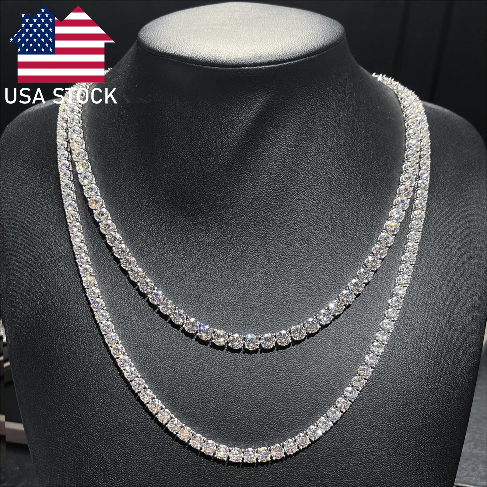In Stock Hip Hop Women 3mm 4mm 5mm 925 Sterling Silver VVS Moissanite Tennis Chain Fine Jewelry Iced Out Diamond Tennis Necklace