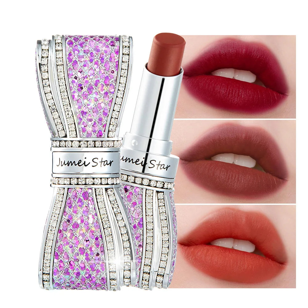 New 8 Colors Diamond Bow Lipstick Wholesale Creamy Matte Lipstick Cosmetic Waterproof Lipstick