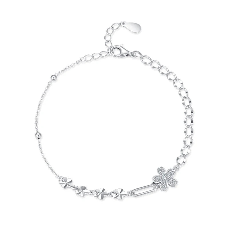 SL1684 925 Sterling Silver Elegant Flower Clear Zircon Adjustable Link Chain Bracelet for Women Wedding Engagement Fine Jewelry