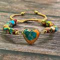 Natural Stone Heart Shape Strand Bracelet Men Yoga Jewelry Gift Vintage Colorful Rainbow Imperial Stone Beads Bracelet for Women
