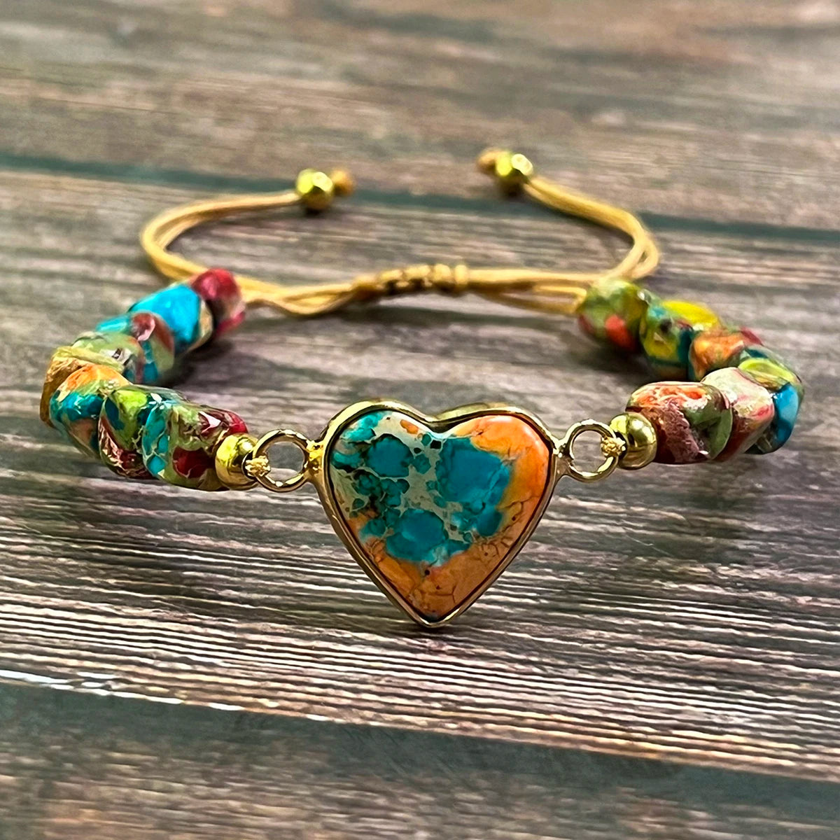 Natural Stone Heart Shape Strand Bracelet Men Yoga Jewelry Gift Vintage Colorful Rainbow Imperial Stone Beads Bracelet for Women
