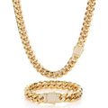 Wholesale Unisex 10mm 12mm Zircon Clasp Geometric Hiphop Miami Link Necklace 18K Gold Plated Non-Tarnish Stainless Steel Cuban
