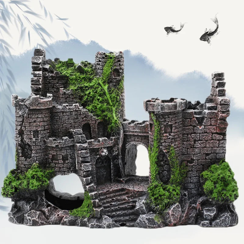 Large Fish Tank Decorations Ancient Castle Aquarium Ornament Cave House Cave Bridge Fish Tank Decoration