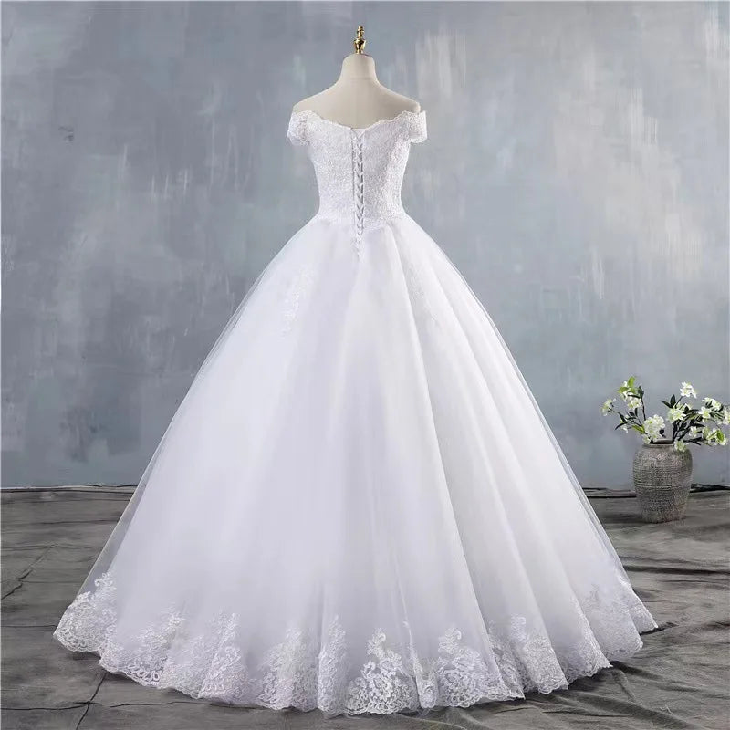 Big Lace Princess Wedding Dresses With Lace Sleeveless Plus Size Elegant Robe De Marie Pure White