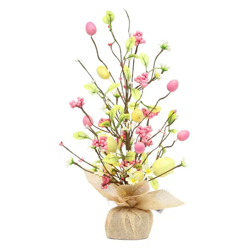 Artificial Easter Tree Floral Picks With Egg Artificial Mini Tree Desktop With Light for Holiday Party Wedding Home Decoration