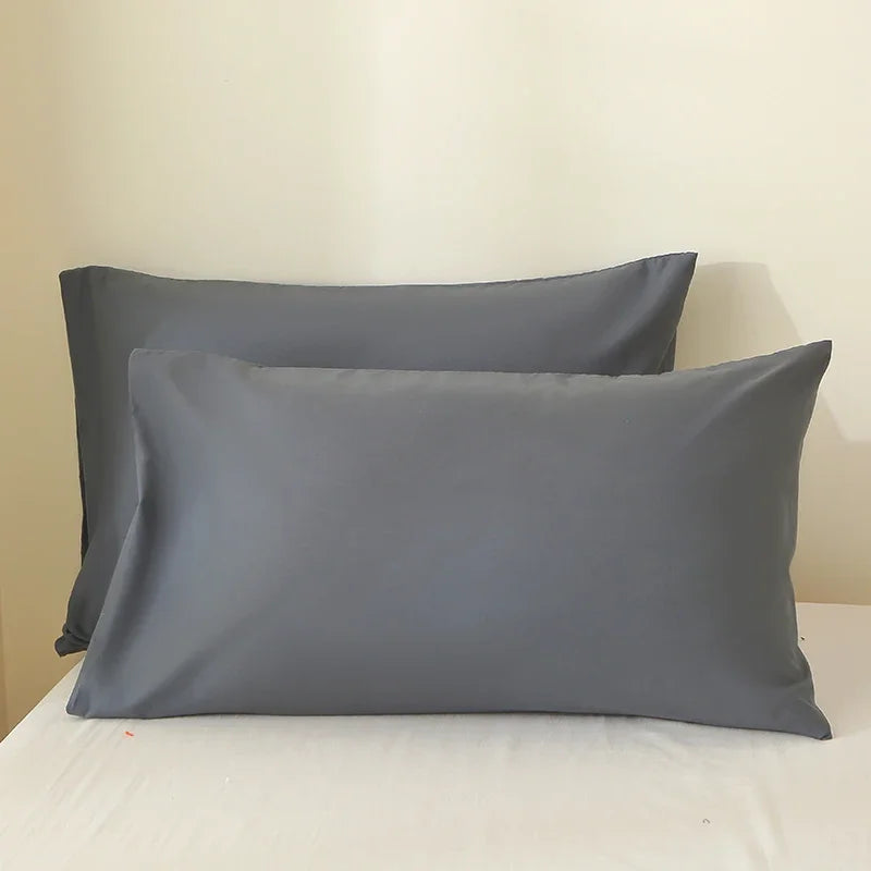 Set 2 Home Use 100% Brushed Fabric Pillowcases Knitted Technique Solid Pattern Available Sizes 50*65cm 50*70cm 50*75cm 50*90cm