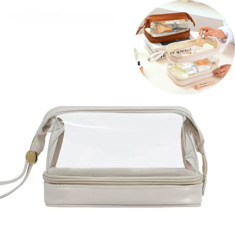 Stylish Waterproof Double-Layer PU Makeup Bag Personalized High Capacity Travel for Toiletry Organizer with Zipper Closure