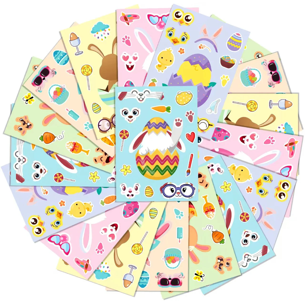 DIY 6pcs  Puzzle Easter Bunny Cartoon Stickers Cute Bunny Face Change Stickers Reused Easter Stickers