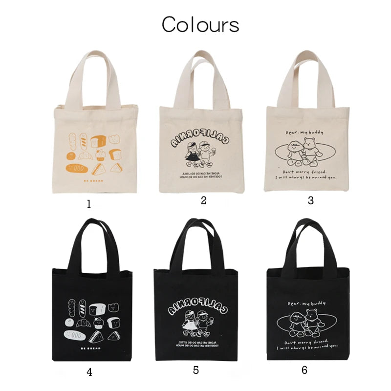 In Stock Cotton Canvas Tote Women Box Cooler Bags Stylish Cheap Black Kids Lunch Bag
