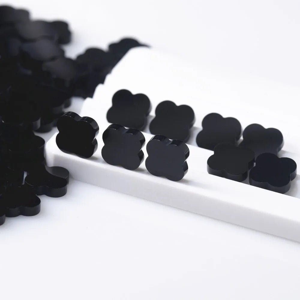 5x5 6x6 7x7 8x8 9x9 10x10 12x12 Dubai Wholesale Natural Two Flat Four Leaf Clover Black Onyx Loose Gemstones Agate Stones