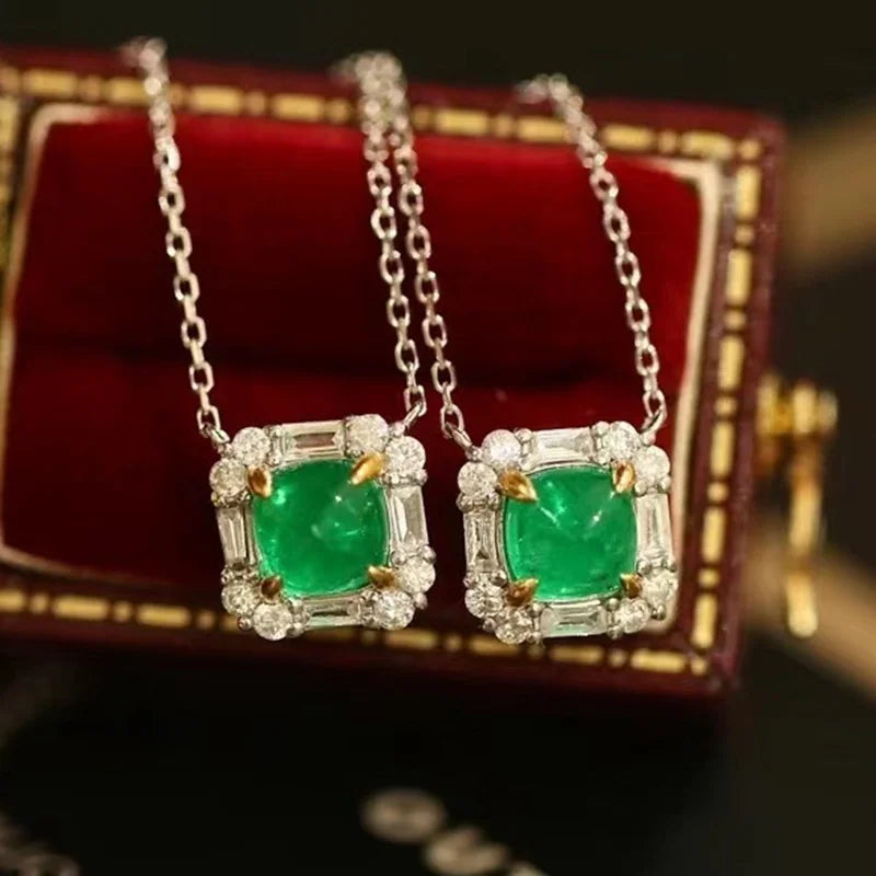 Aimgal 18K Solid Gold Necklace: 0.65ct Sugar Tower Emerald & 0.2ct Natural Diamond Pendant NGTC Certified