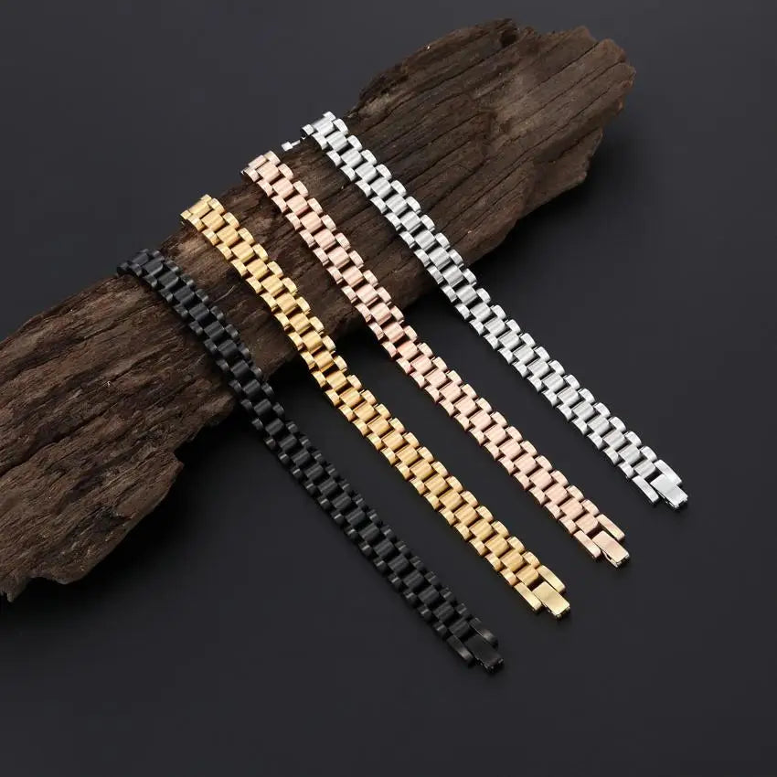 Wholesale Unisex Adjustable 18K Gold Plated 316L Stainless Steel Bracelet Vintage Fashion Watch Band for Men Women