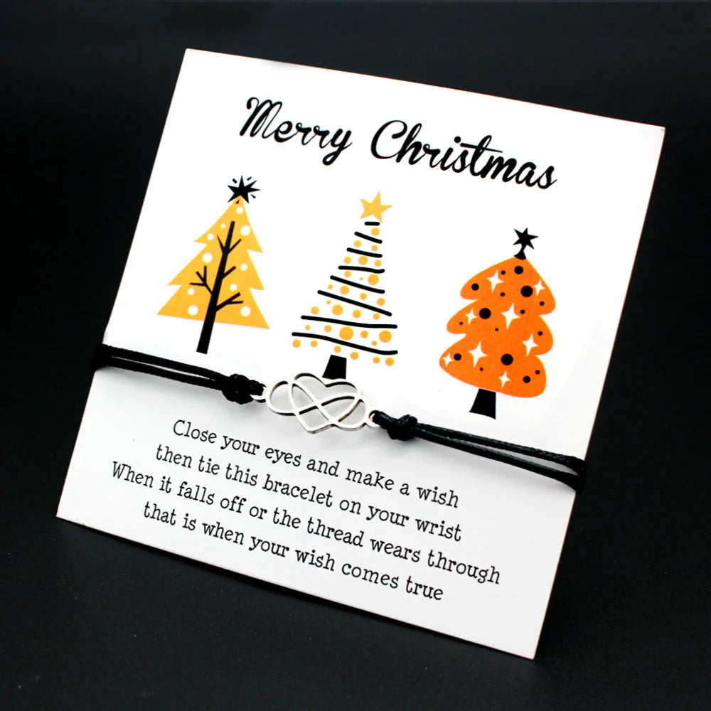 Manufacturer Snowflake Christmas Tree Jingle Bells Santa Claus Christmas Gift Make a Wish Men Rope Ladies Bracelet Women