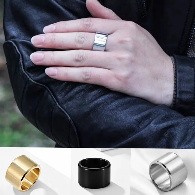 Fashionable and Simple 15mm Wide Stainless Steel Men's Ring Casual and Elegant Plain Ring That Doesn't Fade Trendy Jewelry