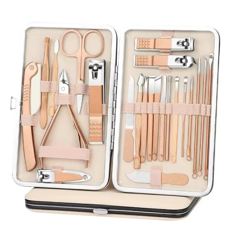 Support OEM  Black Stainless Steel Manicure Set Men Travel Grooming Kit for Gift Creative Shop Supermarket Custom logo