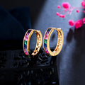 Fashion Dainty Small Circle Hollow Rainbow Cubic Zircon Indian Gold Plated Hoop Earrings for Women Jewelry Daily Wear Design