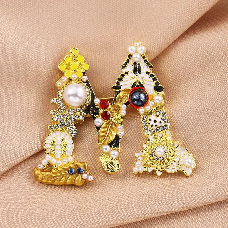 Jachon Vintage Letter Brooches High-quality Personality Crystal Letter Silk Scarf Brooch Pin for Women Accessories Dress Suit