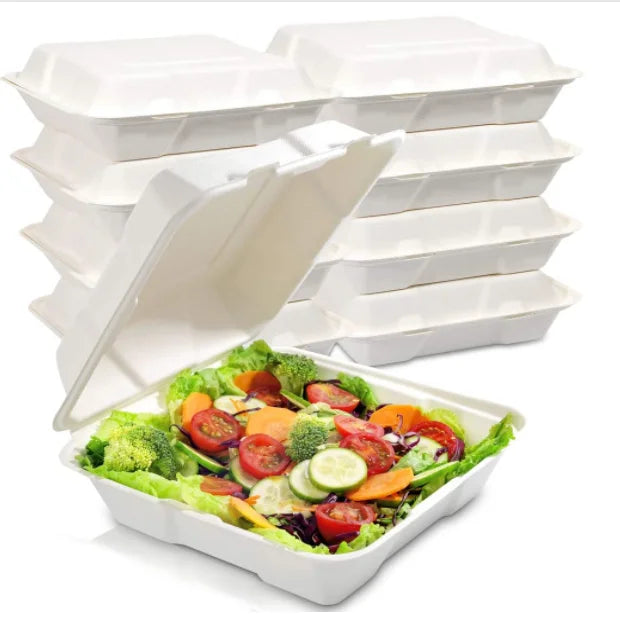 9X9 Disposable to Go Containers to Go Boxes Eco-Friendly Biodegradable Made of Bagasse (9x9 3-compartment)
