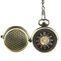 Steampunk Mechanical Hand Wind Pocket Watch Man Hollow Retro Bronze Cover Double Turntable Capping Pendant Necklace Reloj Honbre