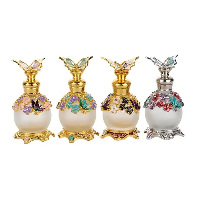 Direct Selling Creative Luxury Diamond Studded Dubai Butterfly Perfume Bottle 15Ml Essential Oil Ball Bottle Glass Craft