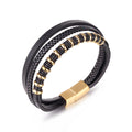 New Arrival Multi Layer 21cm Men's Leather Bracelet Stainless Steel Magnetic Clasp Jewelry Genuine Leather Bracelet for Men