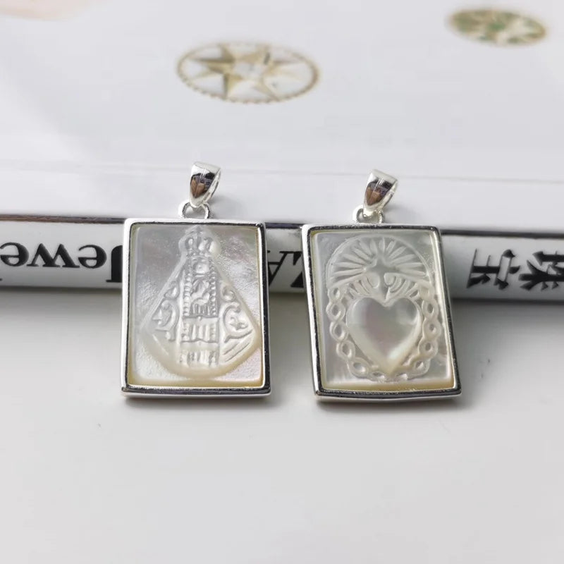 CHRISTIAN G-202 Shell Holy Heart Virgin Charm Pendant Medal 925 Sterling Silver Religious Belief Mother of Pearl Customized Gift