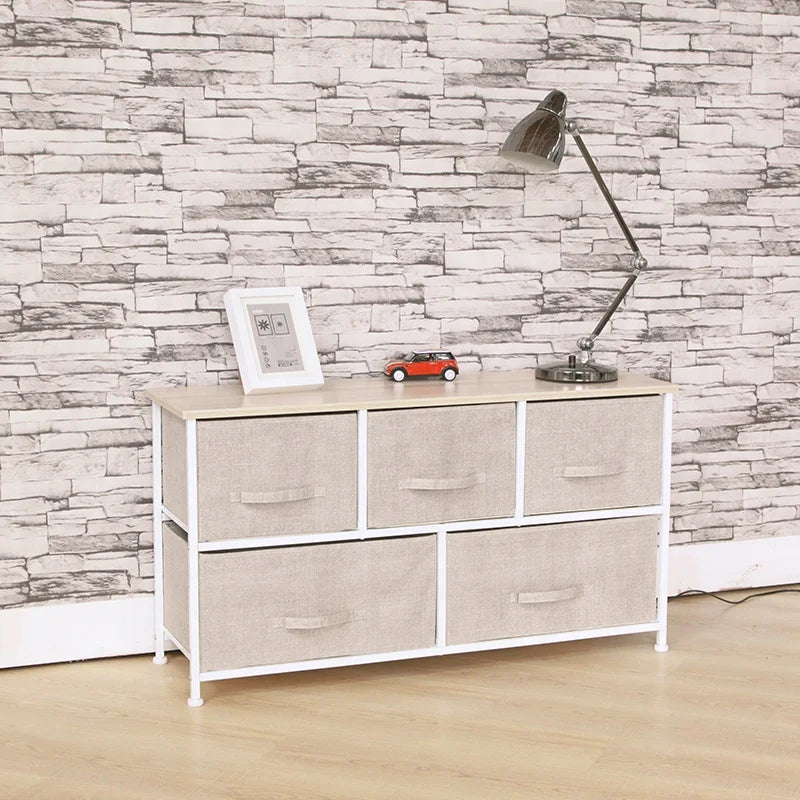 2 Tier 5 Drawer Fabric Dresser Storage Tower with Steel Frame