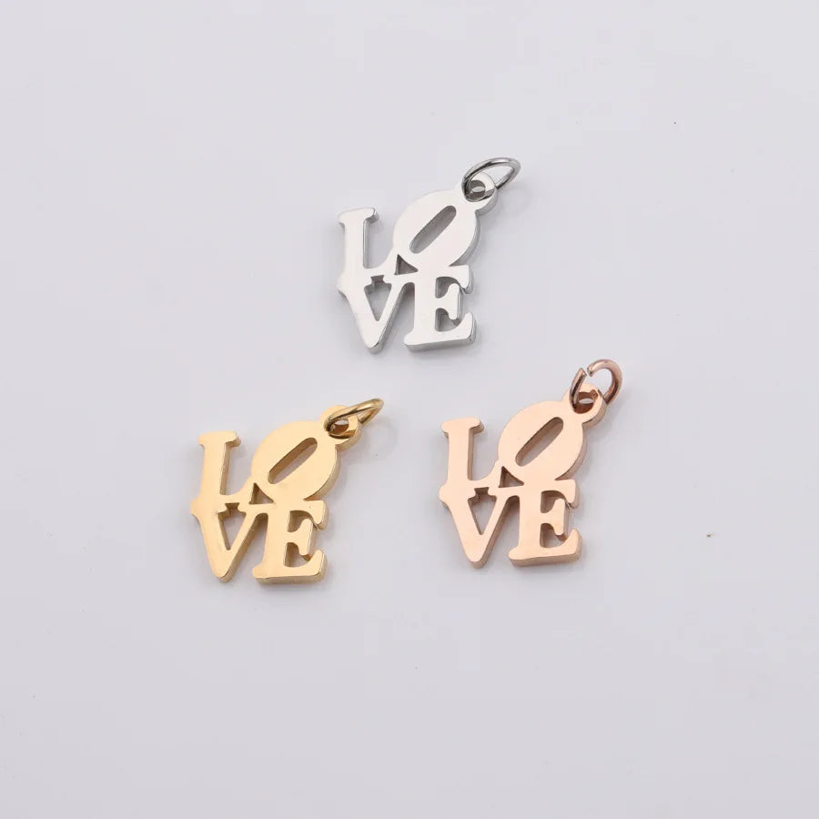 16 * 19mm Love Hollow English Pendant DIY Stainless Steel Accessory with 0.8 * 5mm Hanging Ring Pendant Accessory