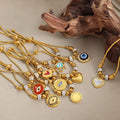 High End 18K PVD Gold Plated Stainless Steel Snake Chain Enamel Crystal Eye Heart Pendant Bracelet for Women Wholesale Jewelry