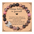 Risingmoon 1pc/card Crystal Bracelet Natural Stone Crown Butterfly Bracelets Healing Gemstone Bead Bracelet for Girl Gift