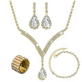 Luxury Full Diamond V Rhinestone Alloy Bridal Wedding Jewelry Set for Bride Earrings Necklace Ring Bracelet-for Parties Gifts