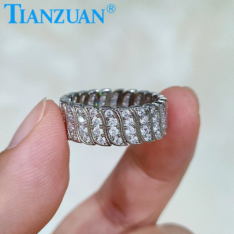 7.5mm Wave Bean Sterling 925 Silver Hip Hop Emerald Moissanite Ring Men Women Diamonds Male Fine Jewelry