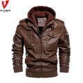 Yingquanz Men's Large Size Casual Leather Jacket Autumn/Winter Hooded Pu Waterproof Stylish Young Motorcycle Clothing Thin