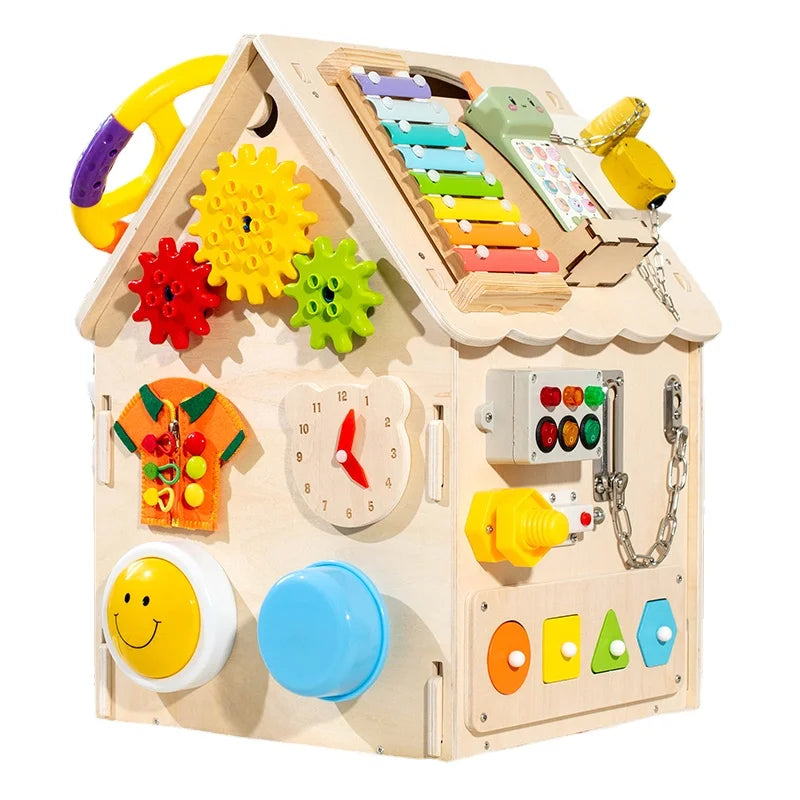 Educational Learning Activities Gifts Sensory Toys Activity Board Wooden Busy House for Toddlers