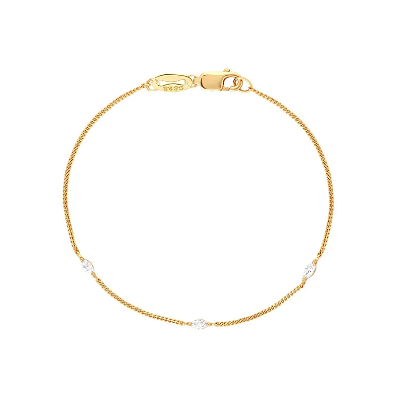 Light Luxury Custom Gold Plated 925 Sterling Silver Minimalist Fine Jewelry Chic Stylish Zircon Chain Bracelet for Girls