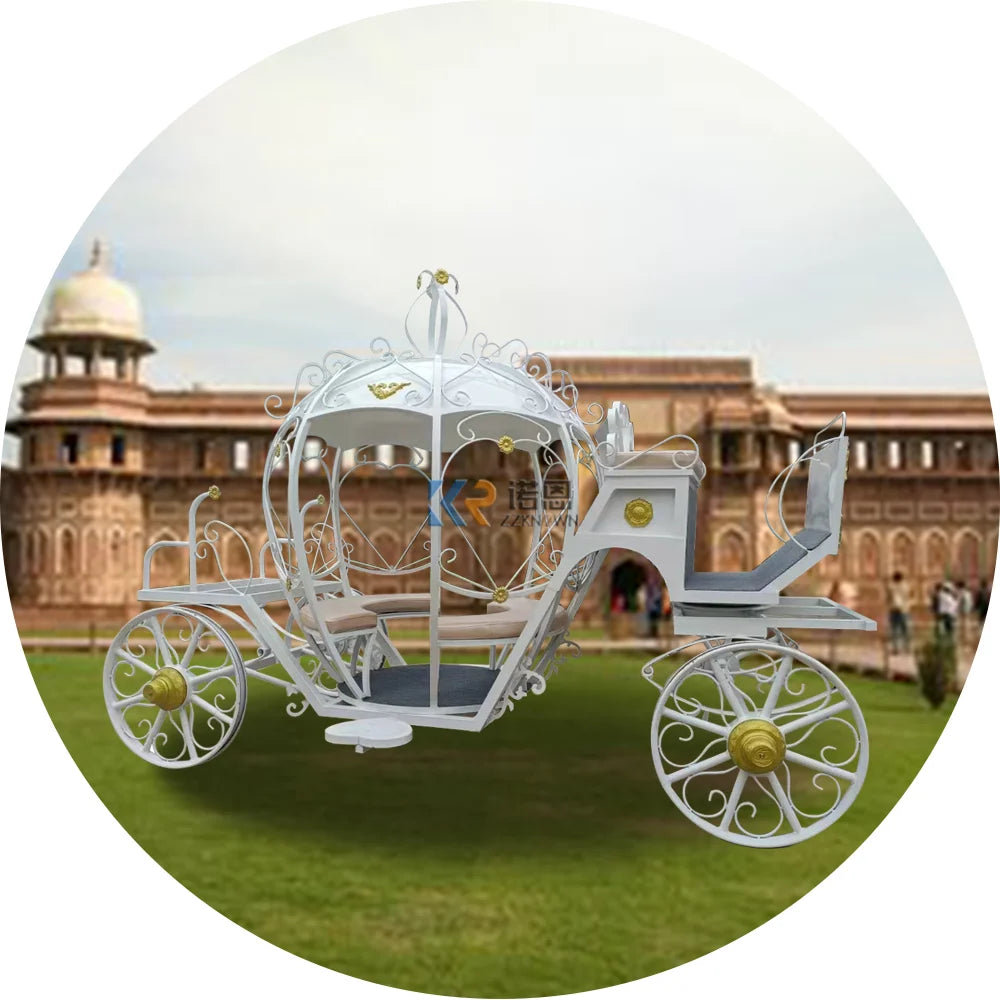 Sightseeing White Wedding Horse Carriage Tourist Cart Wagon Bridal Victoria Horse-Drawn Carriage Carts Special Transportation