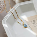 Luxury Gold Plated Blue Gem Geometric Pendant Necklace Tarnish Free Stainless Steel Sapphire Necklace for Women
