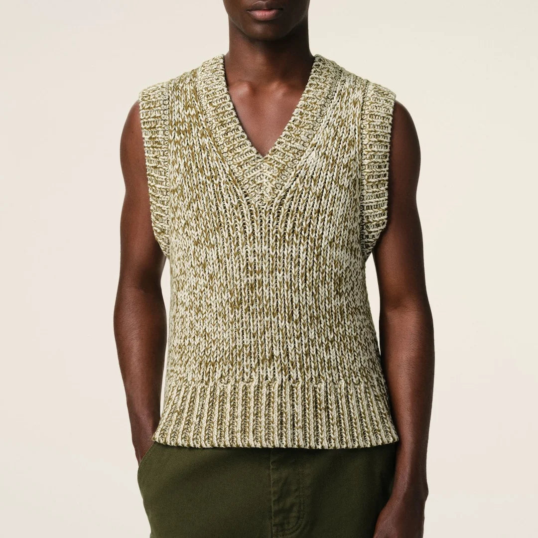 Customized Men's Comfortable All Match Solid Plain Green Cotton and Wool V Neck Pullover Sleeveless Sweater Vest Men