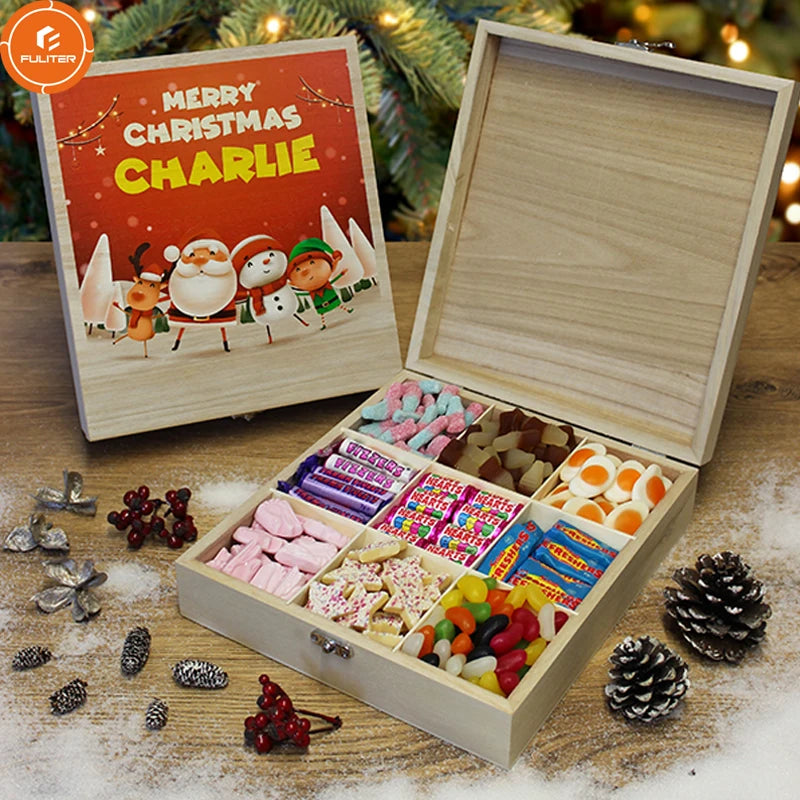 Custom Small Christmas Collection Food Packaging Wooden Gift Sweet Boxes With Divider